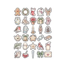 30 Adet Vintage Suluboya Yılbaşı Sticker Seti - Ajanda Scrapbook Laptop İçin Çok Renkli