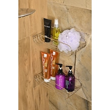 Parlak Silver 2 Katlı Sabunluk Şampuanlık Banyo Köşeliği Paslanmaz Metal Gümüş