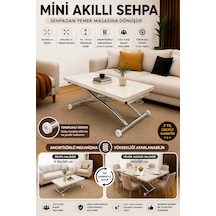 Akıllı Sehpa Mini Juppo Çalışma Masası Yemek Masası Yer Sofrası Çok Amaçlı Krom Kaplama Traverten