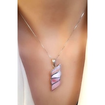 Pembe Sedef Taşlı 925 Ayar Gümüş Modern Kolye
