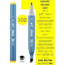 Çift Taraflı Profesyonel Çizim Kalemi Kalıcı Mürekkep Üçgen Gövde İnce Uç 1 Mm Kesik Uç 2-6mm Sketch 102-sarı