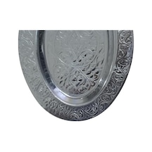 Paslanmaz Çelik Oval Tepsi 304 Kalite Krom Kaplama, Dekoratif Ve Servis Amaçlı Tabak 30 Cm Açık Gri