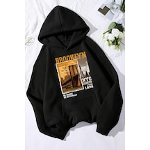 Brooklyn Baskılı Oversize Sweatshirt Siyah