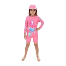 My Kids Wear Şapkalı Fermuarlı Uzun Kollu Kız Çocuk Mayo Kırmızı - Beyaz