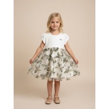 Zekids Kız Çocuk Çiçek Desenli Elbise-17233 BEYAZ