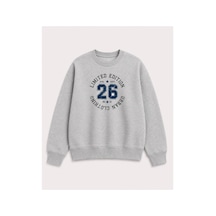 Herkesemoda Limited Edition Yazı Baskılı 2 İplik Şardonlu Bisiklet Yaka Sweatshirt Gri