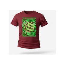Urbantrendstore Unisex Beyaz Genuine Baskılı Oversize Fit Rahat Geniş Salaş T-shirt Günlük Tişört Bordo