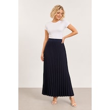 Bihan Store Yüksek Bel Beli Lastikli Akordiyon Piliseli Maxi Boy Etek 8940-kahve