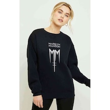 Marilyn Manson Mm Baskılı Siyah Kadın Sweatshirt