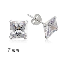 Gumush Gümüş Kare Tek Taş Zirkon Küpe - 7 Mm
