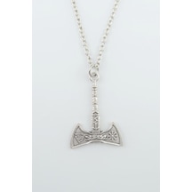 Viking Çift Taraflı Balta Antik Gümüş Kaplama Unisex Kolye Mor