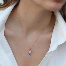 Nazar Boncuklu Rose Gold Kaplama Terlik Gümüş Kolye Gümüş