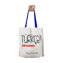 Art Hediye Mavi Kulplu Kişiye Özel Türkçe Öğretmeni Ty Yıkanabilir Omuz Çanta Çok Renkli