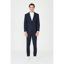 Lacivert Modern Slim Fit Dokulu Kumaş Şık Klasik Yaka Zamansız Takım Elbise Laci