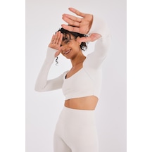 Scorp Eclipse Kadın Spor Uzun Kollu Crop Sweatshirt Bej Standart Bej
