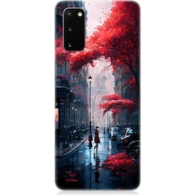 Samsung Galaxy S20 Uyumlu Kırmızı Ağaçlar Desenli Silikon Kılıf