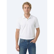 Kip Beyaz Düz Polo Yaka Pamuk Karışımlı T-shirt Beyaz