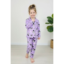 Miniğimin Cicileri Krm Desenli Süet Kız Çocuk Pijama Takımı - Lila