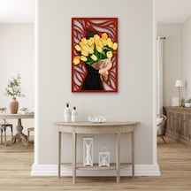 Sarı Lale Buketi Taşıyan Kadın - Metal Tablo - Dec0340 77 X 125 Cm Çok Renkli