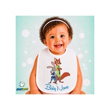 Kişiye Özel Zootropolis Keten Bebek Mama Önlüğü Yumuşak - Emici - Yıkanabilir - Özel Tasarım P115 Çok Renkli