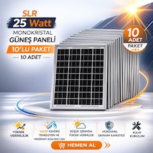 Slr 25 Watt Monokristal Güneş Paneli 10 Lu Paket