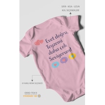 Morivokids Evet Doğru, Teyzemi Daha Çok Seviyorum Kısa Kollu Bebek Body %100 Pamuk Koyu Pembe