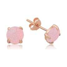 925 Ayar Gümüş Pembe Opal Taş Küpe