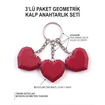 3'lü Geometrik Kalp 3d Anahtarlık & Çanta Süsü Kırmızı