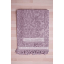 2 Parça Jakarlı Banyo Havlu Takımı %100 Pamuklu 90x150 Cm Arden Mor 11