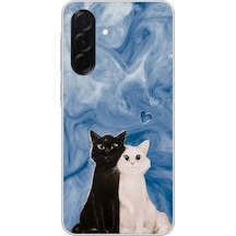 Samsung Galaxy A36 Uyumlu Siyah Ve Beyaz Kedi Baskılı Silikon Kılıf Renkli
