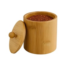 Doğal Bambu Ahşap Baharatlık Kapaklı Silindir Saklama Kabı 9x10 Cm El Yapımı Mutfak Düzeni