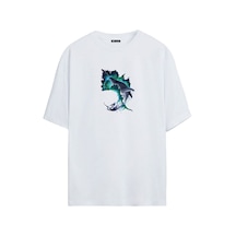 Thewert Unisex Balina Baskılı Beyaz Oversize Tshirt