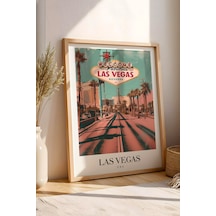 Las Vegas Welcome Vintage Seyahat Posteri Çerçeveli Tablo - Premium Nevada Elit Duvar Dekoru Kayın