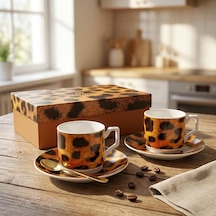 2'li Porselen Kahve Fincanı Takımı - 100 Cc Leopar Desenli Altın Yaldızlı Premium Türk Kahvesi Ve Espresso Fincan Genel