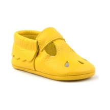 Hapshoe Kids Hakiki Deri Sarı Lastikli Kız Bebek Patik Sarı