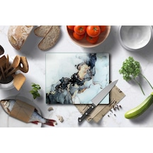 20x30 Cm Cam Kesme Tahtası Siyah Üçgenler Siyah Mermer