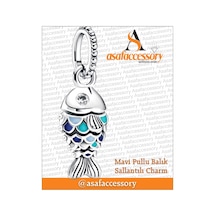Mavi Pullu Balık Sallantılı Charm Gümüş