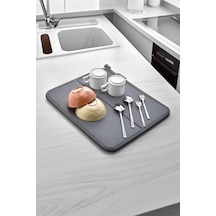 44x36cm Gri Katlanabilir Bulaşık Matı Kurutma Örtüsü Üstü Süper Emici Mikrotex Sünger Kalın Bez Bamb Diğer