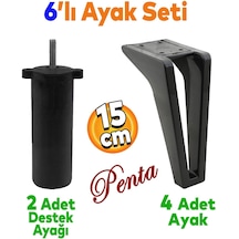 Penta 6'lı Set Mobilya Tv Ünitesi Çekyat Koltuk Kanepe Destek Ayağı 15 Cm Siyah Ayak M8 Civatalı