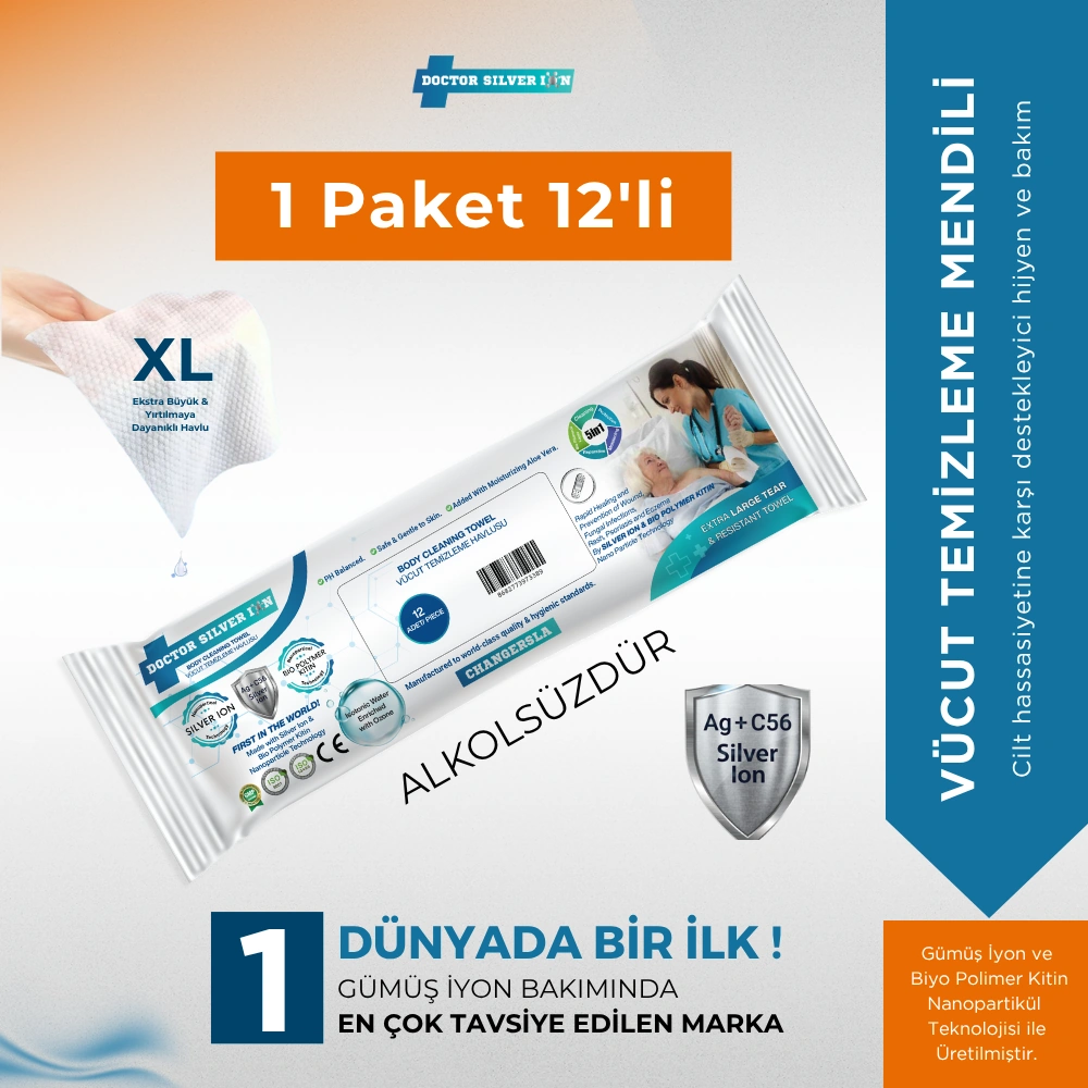 Gümüş İyon & Biyopolimer Kitin Teknolojili Hasta Vücut Temizleme Havlusu