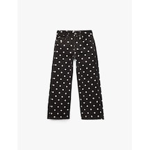 Koton Cep Detaylı Bol Kesim Pamuklu Puantiyeli Geniş Paça Denim Pantolon Siyah Desenli 7wkg40035ad