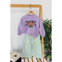 Miniğimin Cicileri Future Artist Baskılı Sweatshirt Ve Yeşil Çizgili Kız Çocuk Pantolon Takım - Lila