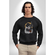 Gangster Panda Unisex Siyah Baskılı Sweatshirt Siyah