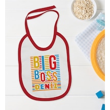 BK Kids Kişiye Özel Big Boss Tasarımlı Kırmızı Bebek Mama Önlüğü- Kırmızı