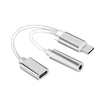 Thentech 2 İn 1 Type-c To 3.5mm Aux Kulaklık Ve Şarj Çoklayıcı Dönüştürücü Adaptör Hızlı Şarj Destekli Yeni