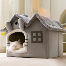 Kedi Evi Yumuşak Kedi Yatağı Derin Uyku Ve Kış Evi Çıkarılabilir Minder -villa 1adet Gri Büyük