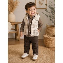 Hippıl Baby Çizgili Keten Gömlekli Erkek Üçlü Takım 1-4 Yaş -ba7090635 - Kahverengi
