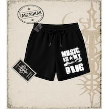 Tarzsokak Gotik & Grunge Streetwear Music Is My Drug Unisex Şort Siyah