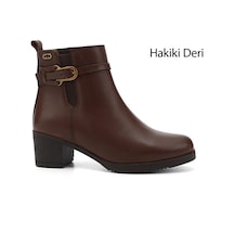 Gönderi R Kahve Floter Fermuarlı Kalın Topuklu Hakiki Deri Bot Kahve