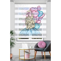 Pembe Mavi Kalpli Balonlar Ve Prenses Baskılı Zebra Stor Perde - Dijital Baskılı Zebra Stor Perde Pembe Mavi